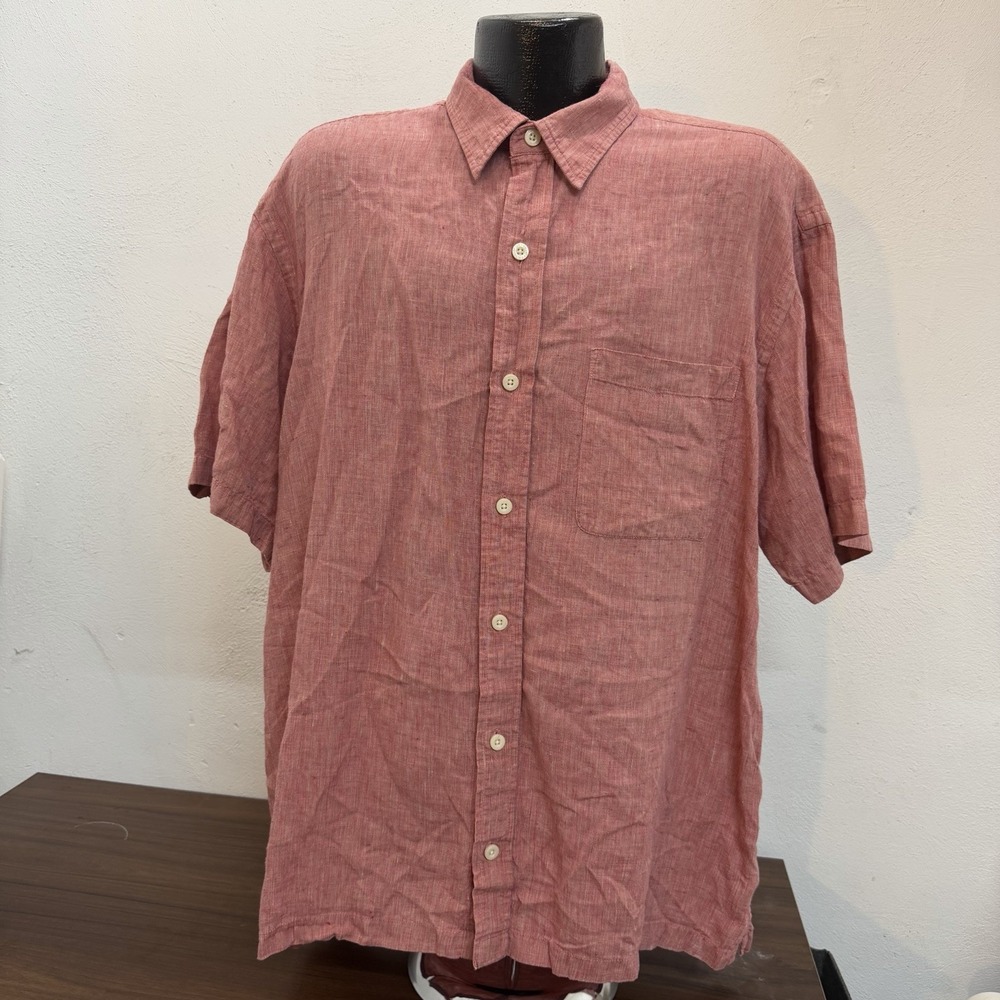 Orvis Shirt Mens XL 100% Linen Red Short Sleeve Button Up Casual Summer 5P1E